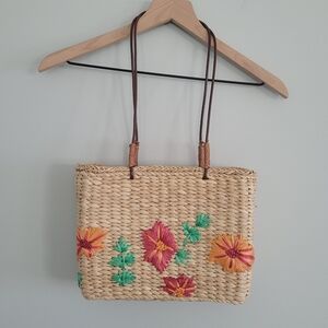 Patti Originals Inc. Purse Wicker Straw Woven Bag Lining Floral Pocketbook